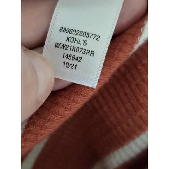 Nine West Women’s Long Sleeve Striped Top – Size XL – Rust & White – Tie Hem - Picture 7 of 9